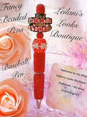 Fancy beaded pen/gifts/baseball/red beads/baseball team